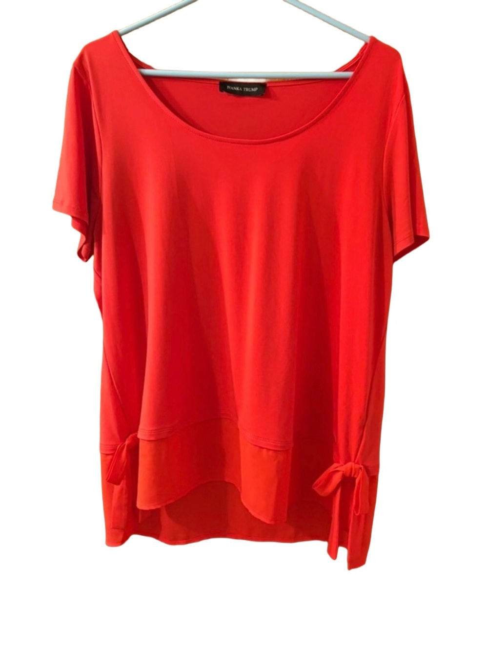 Ivanka Trump Coral Red Tie Top Beautiful L Women HTF Liquid Knit